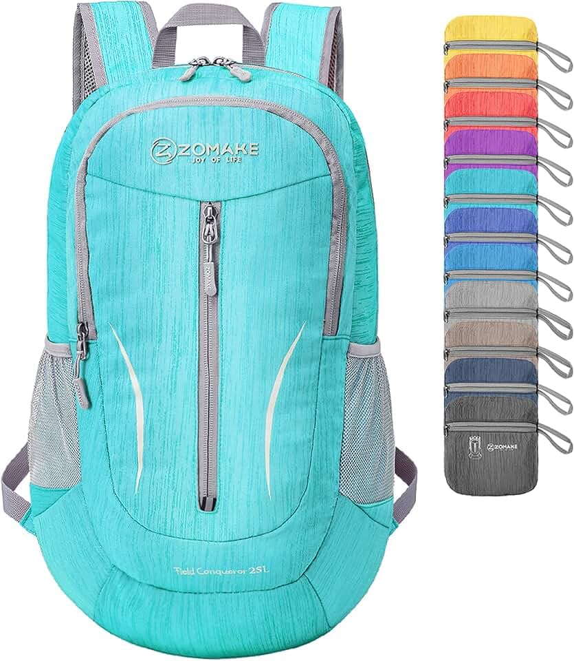 ZOMAKE 25L Lightweight Packable Backpack, Foldable Daypack(Aqua Blue)