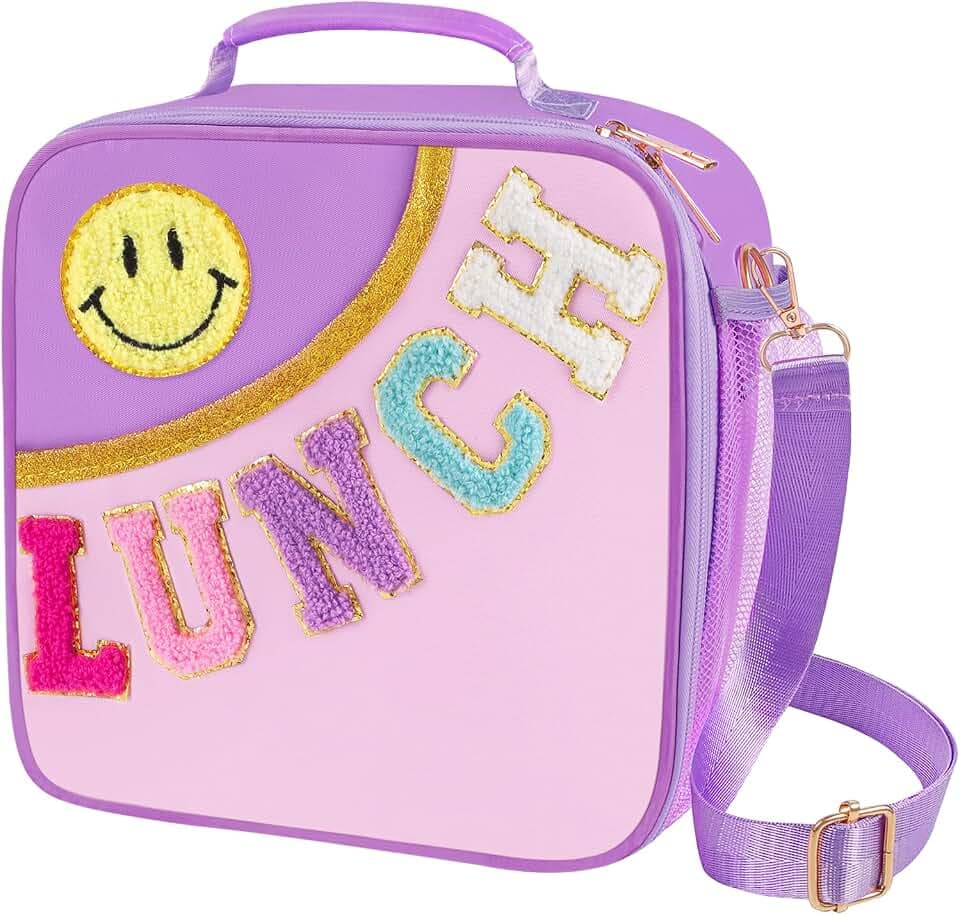 Nsrzua Lunch Bag Kids,Insulated Lunch Bag With Adjustable Shoulder Strap,Reusable Lunch Bag for Kids, Girls,Boys, lunch Bag Women,Preppy Lunch Box for School,Travel, Picnic (purple)
