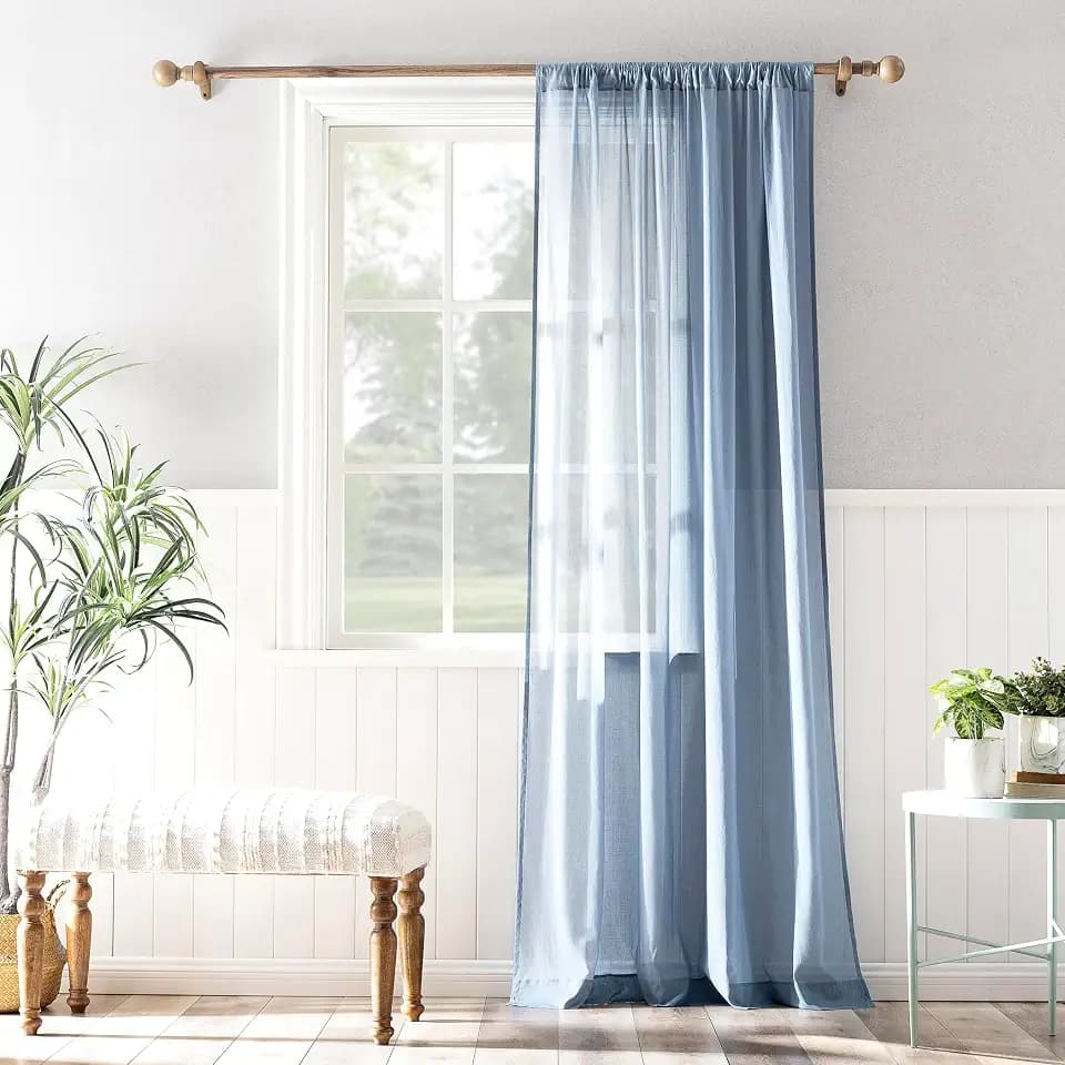 Archaeo 100% Cotton Sheer Curtain, 50" x 63, Denim Blue