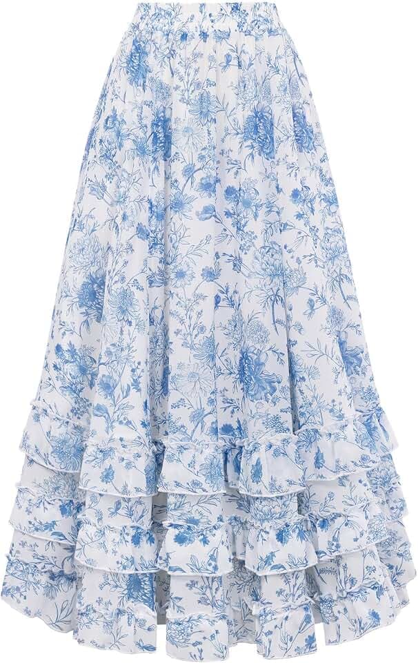 SCARLET DARKNESS Damen Maxiröcke Chiffon Rüsche Langer Rock mit Taschen