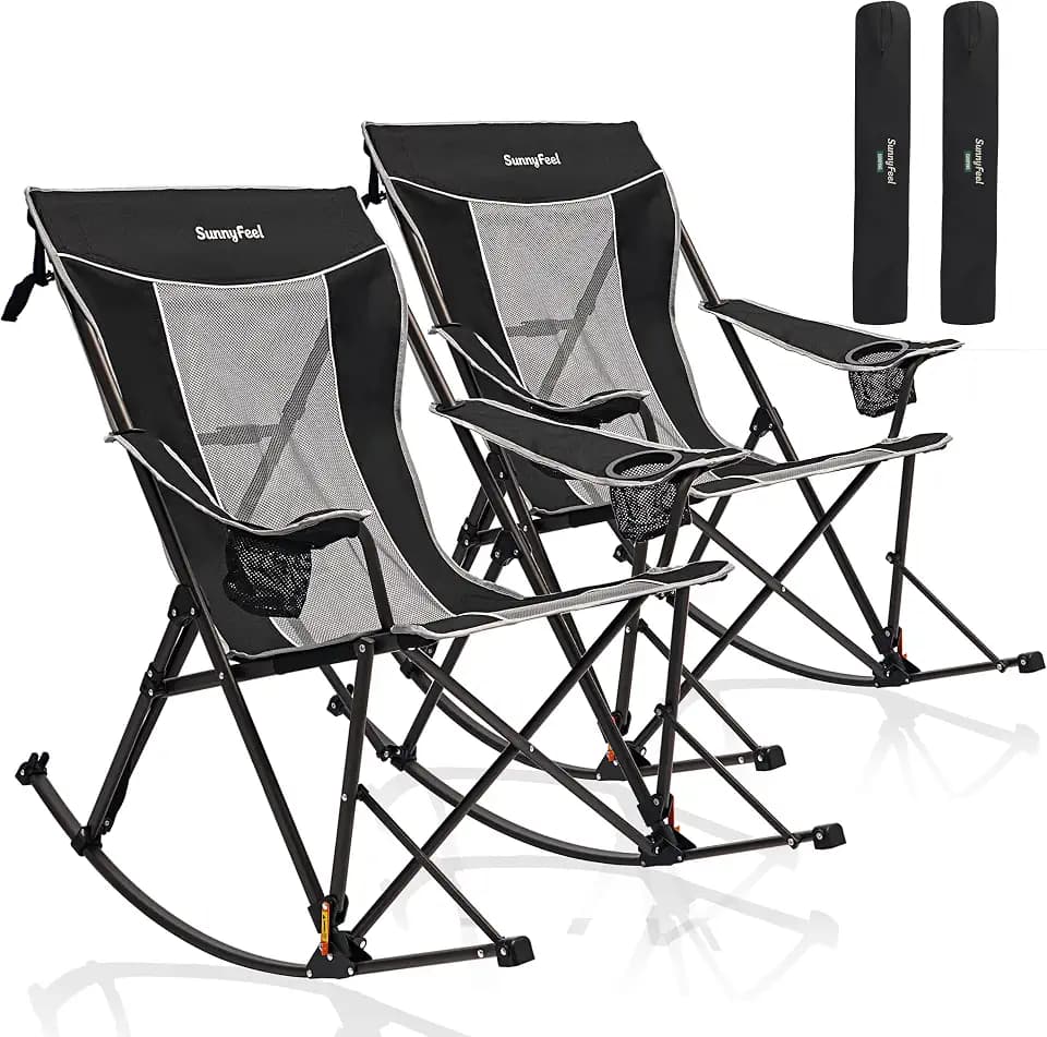 SUNNYFEEL 2 Pack Oversized Folding Rocking Camping Chair 500lbs