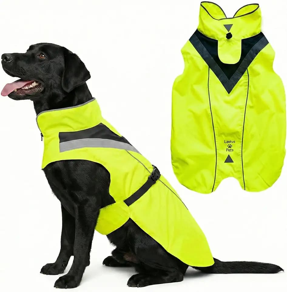 Wasserdichter Hunderegenmantel, reflektierenden Sicherheitsstreifen & Leinenöffnung – Leichte, jacke für mittelgroße Hunde von Lautus Pets - M, Gelb