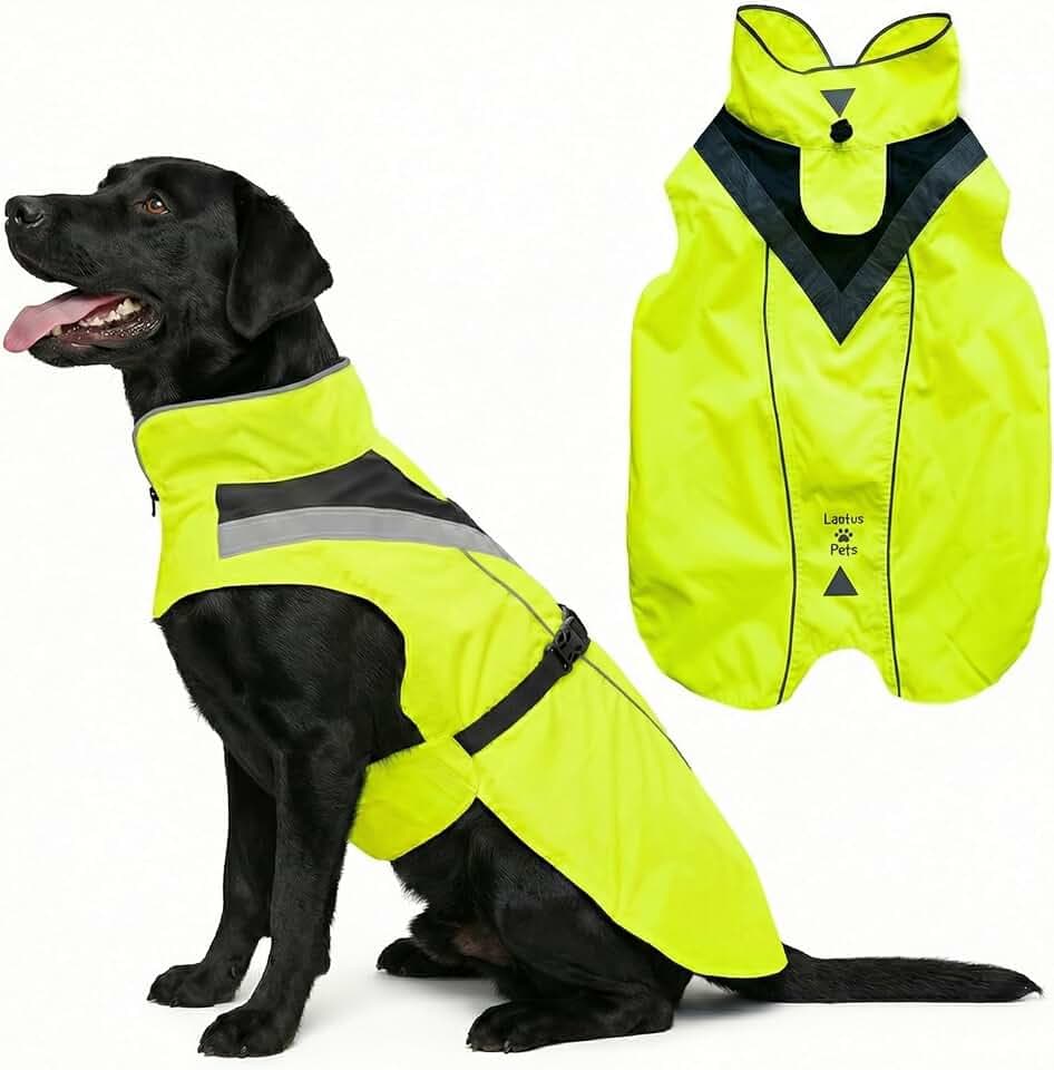Wasserdichter Hunderegenmantel, reflektierenden Sicherheitsstreifen & Leinenöffnung – Leichte, Jacke für mittelgroße Hunde - S, Gelb