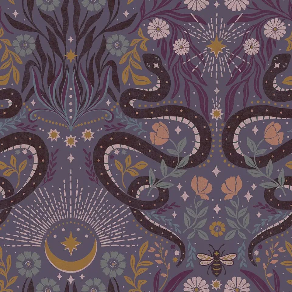 RoomMates Mystic Serpent Plum Peel and Stick Wallpaper