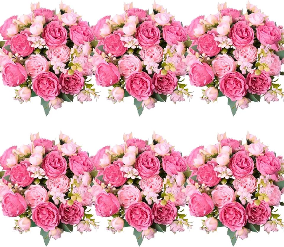 6 Pcs Peonies Artificial Flowers, Pink Flowers for Centerpieces
