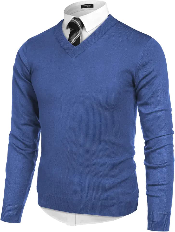 COOFANDY Mens V Neck Dress Sweater Knit Long Sleeve Pullover Sweaters