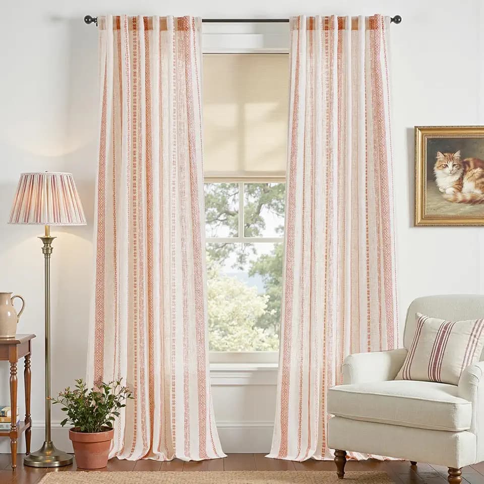 jinchan Boho Linen Light Filtering Curtains 96 Inches Long 2 Panels