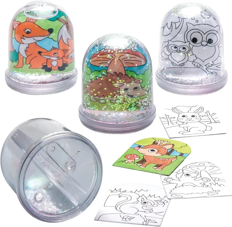 Baker Ross AR618 Schneekugeln zum Ausmalen, Vorteilspack – Motiv: Tiere im Wald – Kreatives Kunst- und Bastelzubehör für Kinder zum Herstellen, Personalisieren und Dekorieren (4 Stück), sortiert