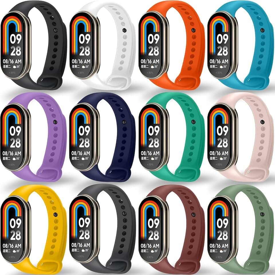 BANGTING 3-12 Stück Ersatzarmband für Xiaomi Mi Band 10/9/8, Kompatibel mit Xiaomi Smart Band 10 9 8 - Atmungsaktives Sport Armband aus Weichem TPU, Verstellbar, Schnellwechsel-Design (Mehrere Farben)
