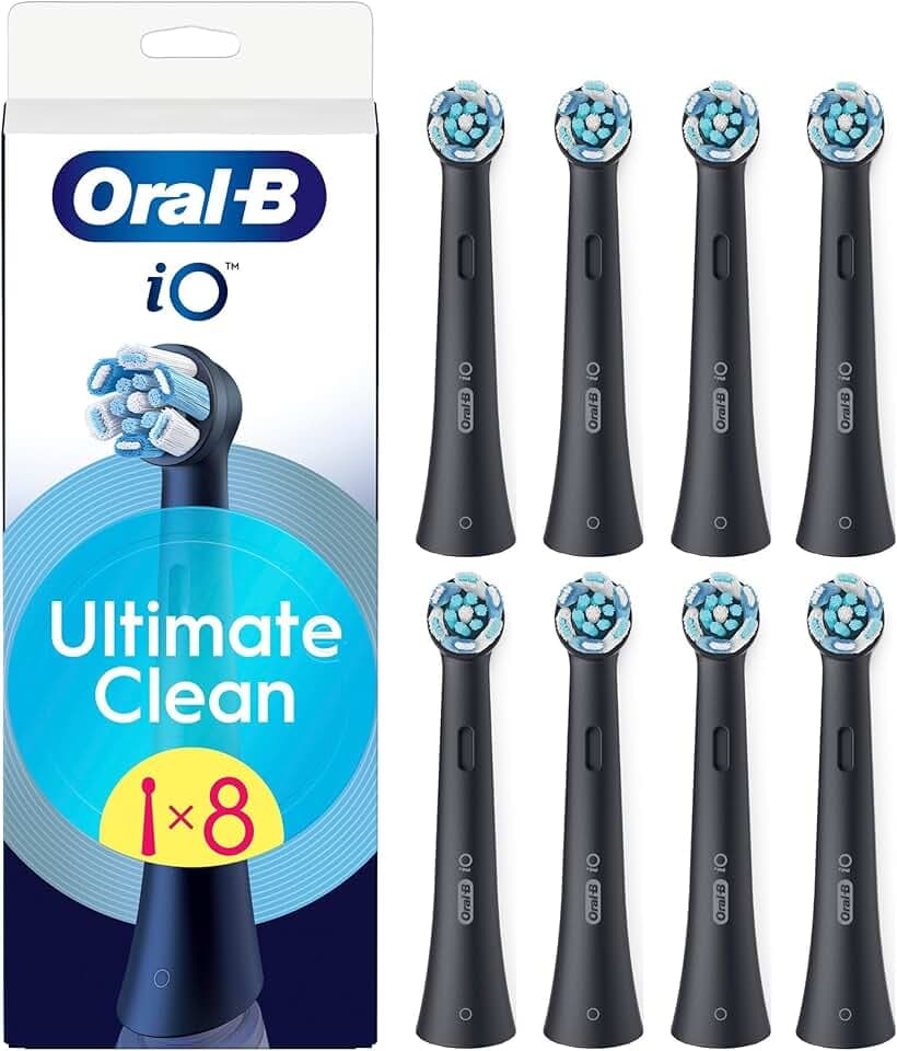 Oral-B Ultimate Clean Ersatzbürsten, Schwarz, Tiefenreinigung, Entfernung von Zahnbelag, runde Bürste für elektrische Oral B iO, 8 Stück