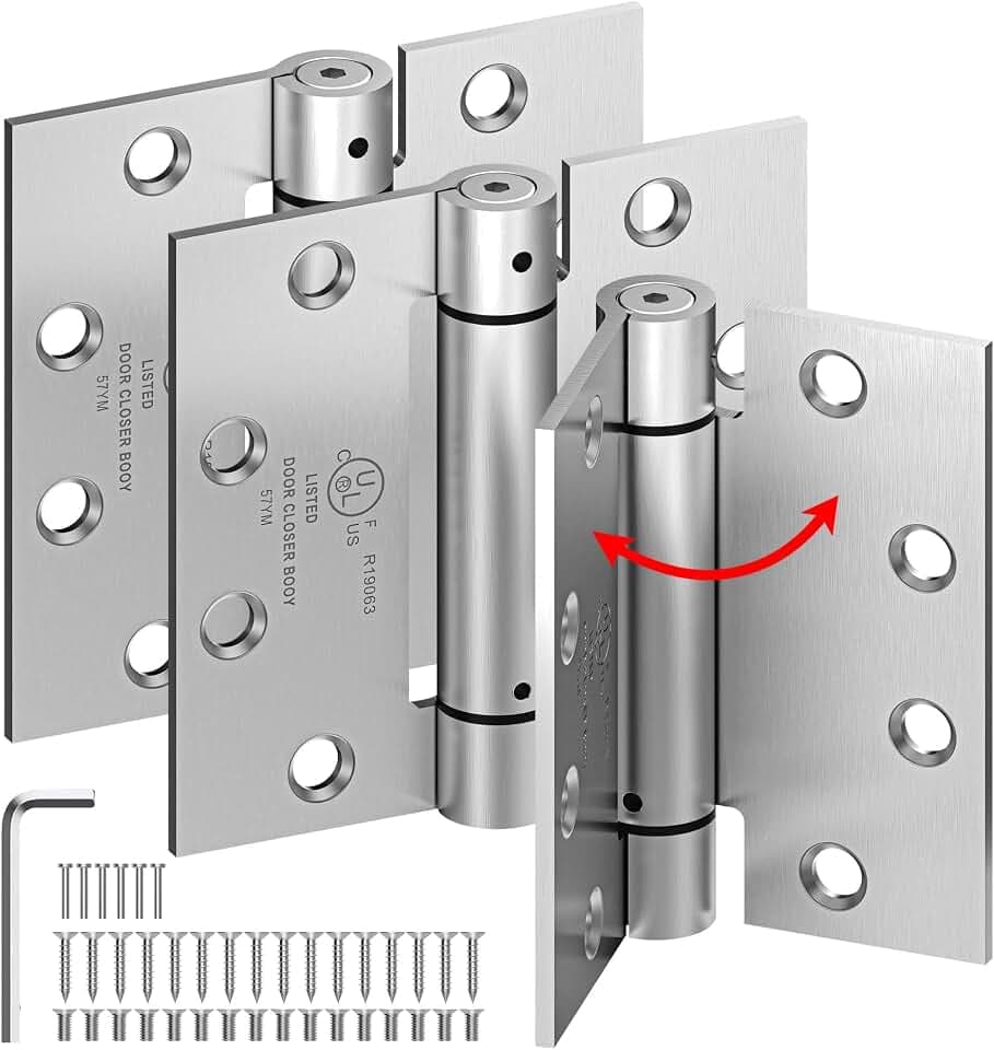 3-Pack 4.5 Inch Self Closing Door Hinges with Square Corners,Brushed Nickel