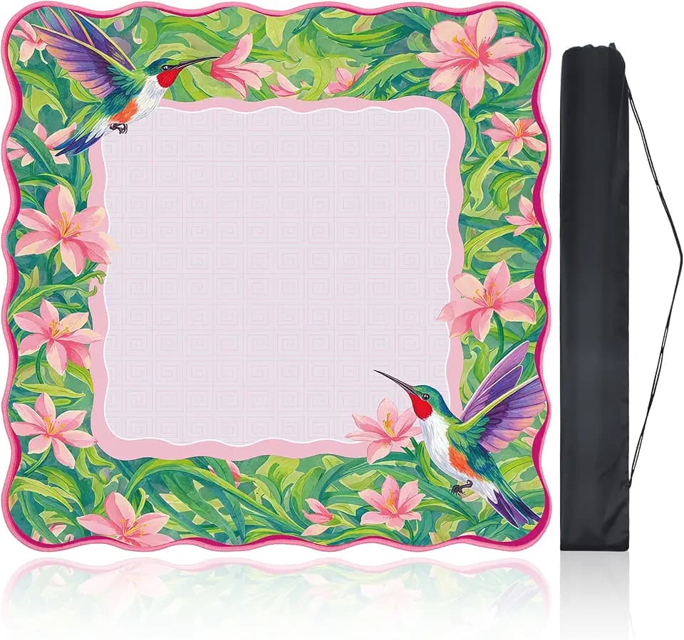 Junkin Pink Hummingbird Mahjong Mat 31.5"x31.5"Chinoiserie Mahjong Mat