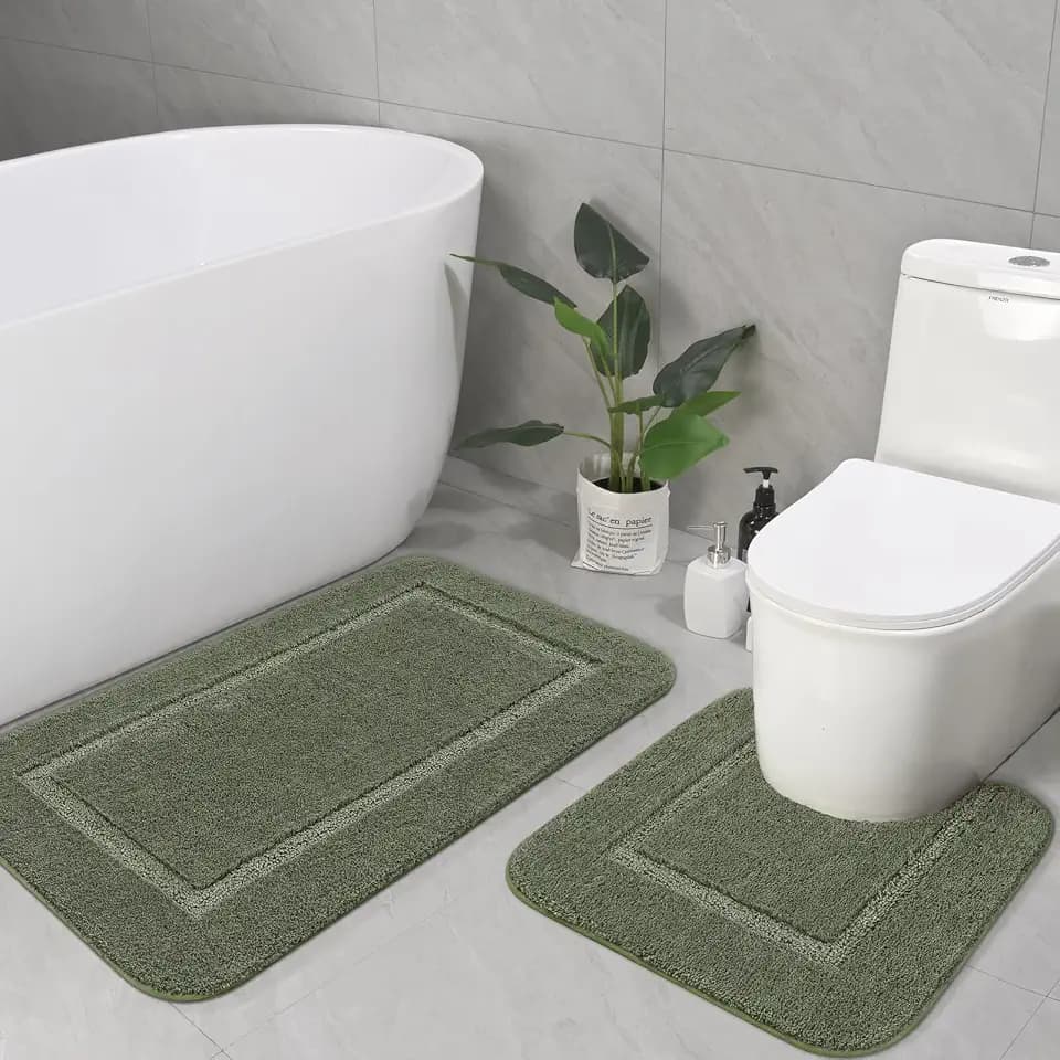 LOCHAS Bathroom Rug Set 2 Piece, 20''x20'' & 34''x21'', Sage Green