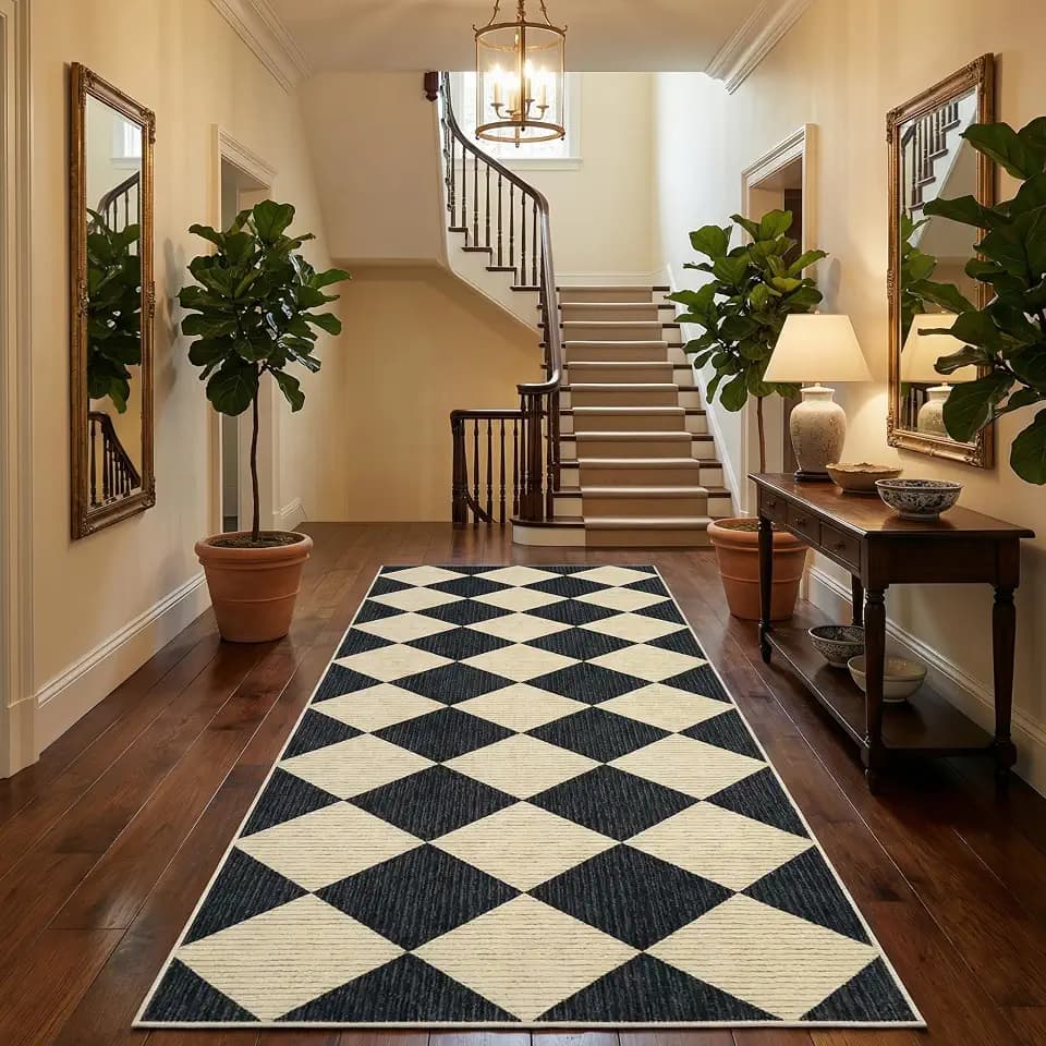 GarveeHome Checkered Rug Runners 2x6 Non Slip Kitchen Runner for Hallway