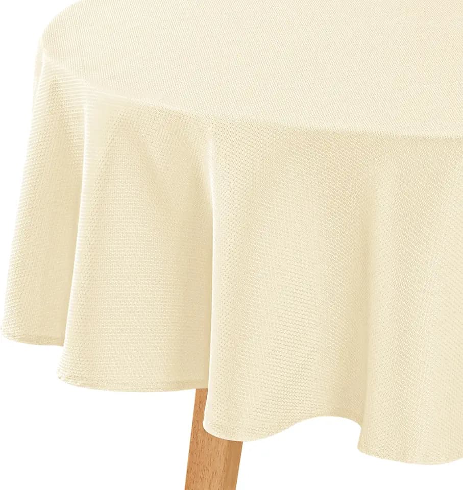 Hiasan Jacquard Textured Round Tablecloth 60 Inch, Champagne