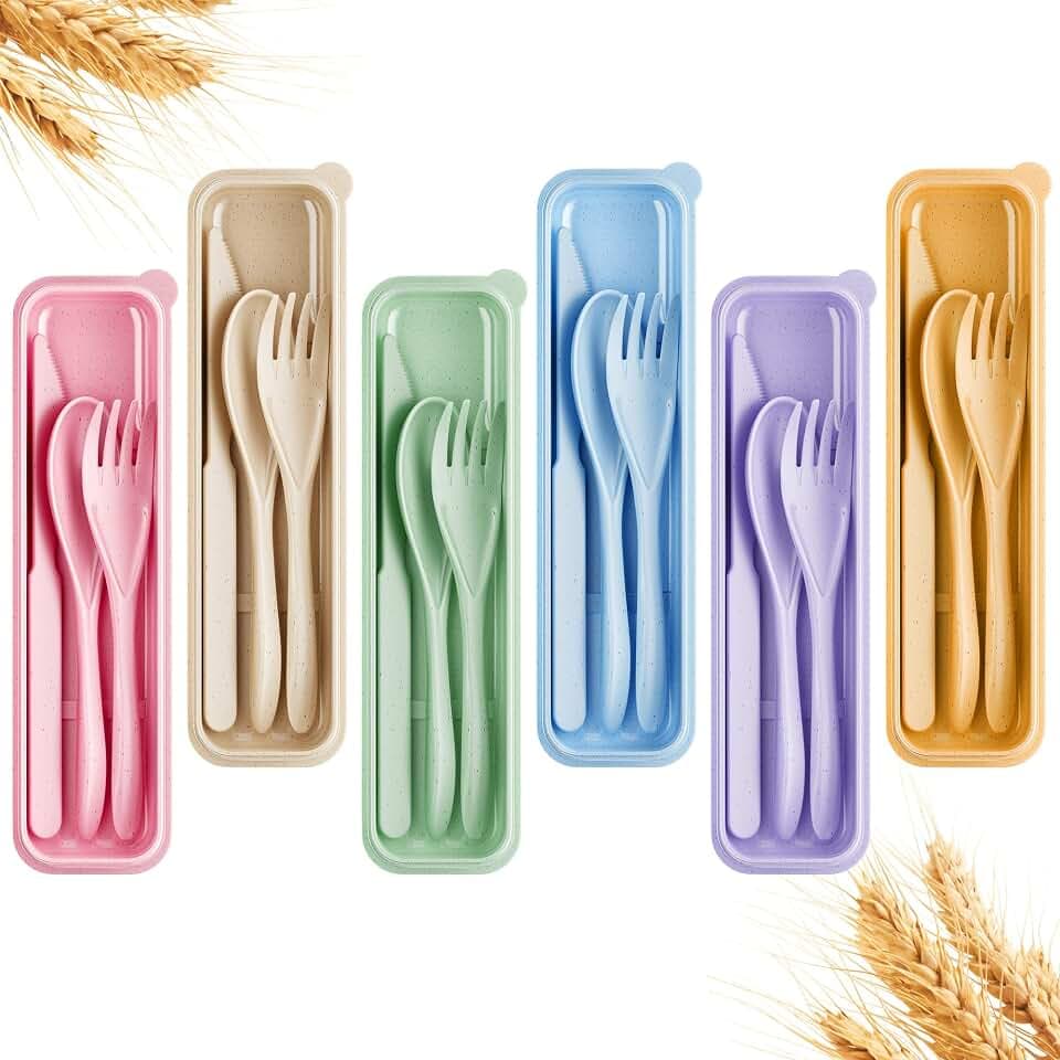 Quatish 6 Sets Travel Utensils Set with Case, Camping Picnic Utensils