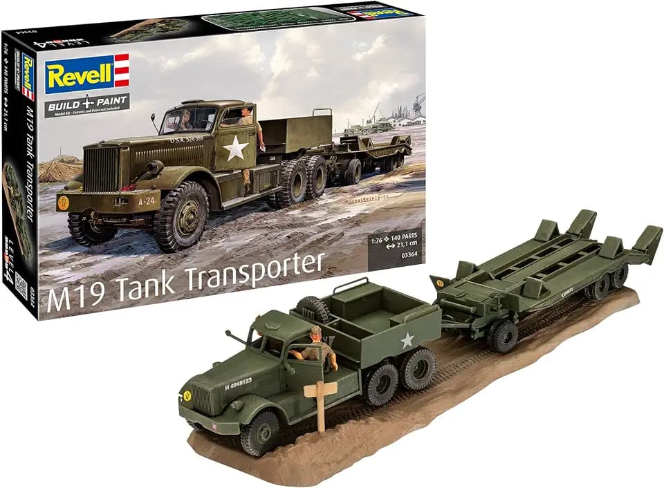 Revell M19 Tank Transporter | Plastikmodellbausatz Panzertransporter | mit Dioramaplatte & 2 Fahrerfiguren | Decals für US Army, British Army, Bundeswehr & Israel