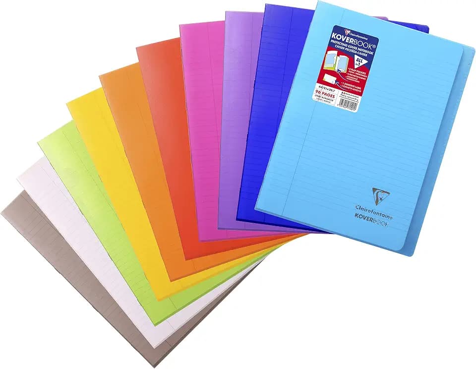 Clairefontaine 971501C - Schulheft / Heft Koverbook DIN A4 21x29,7cm, 48 Blatt 90g, liniert mit Rand, Einband aus transparentem PP, 2 Klarsichthüllen + 1 Etikett, geheftet, farbig sortiert, 1 Stück