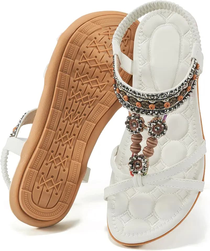 Alicegana Womens Sandals Dressy Summer: Comfortable Bohemian Flats Elastic Ankle Strap Casual Walking Women Shoes Footwear 2026
