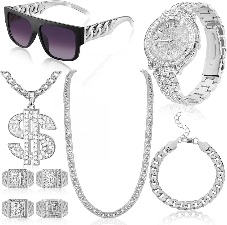 Equsion 9 Pcs Hip Hop Jewelry Set for Men Halloween Costume