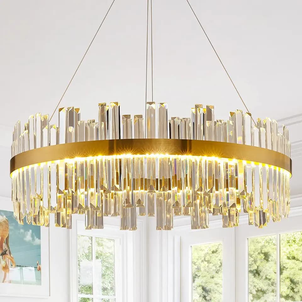 23.6" LED Gold Crystal Chandeliers,Modern Round living room Chandelier