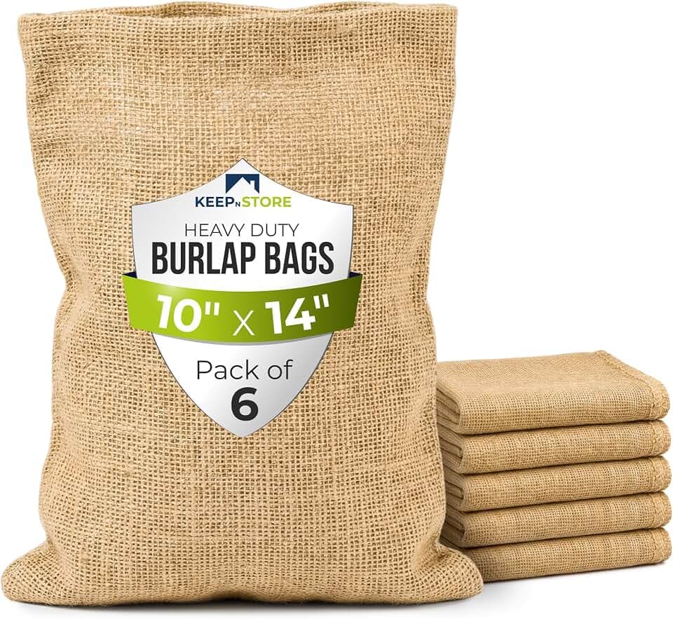 Burlap Storage Bags 10" x 14", Pack of 6 – Natural Jute Gunny Sacks for Storage of Vegetables, Gardening & Farm Use, Breathable Heavy-Duty Burlap Bags