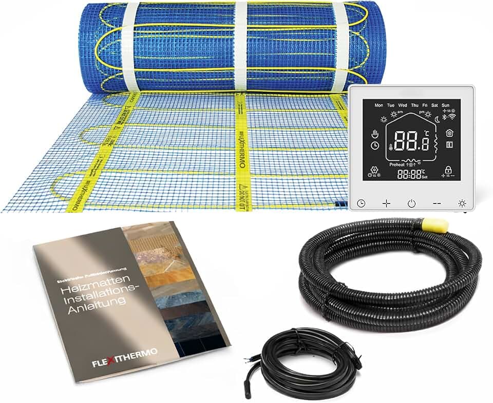 Flexithermo™ Standart elektrische Fußbodenheizung Komplett-Set I Heizleistung 150 W/m² (18,0m x 0,5m; 9m²) Fußbodenheizung elektrisch f. Böden aller Art I inkl. Digital-Thermostat mit Wochenprogramm