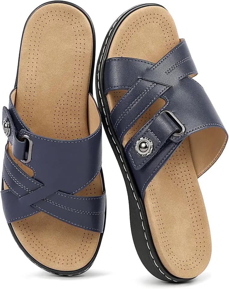 Women's Flat Slide Sandals Arch Support Comfortable Walking Summer