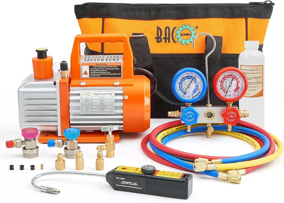 BACOENG 4 CFM 1/3HP AC Vacuum Pump and Gauge Set for R134a R410a R12 R22