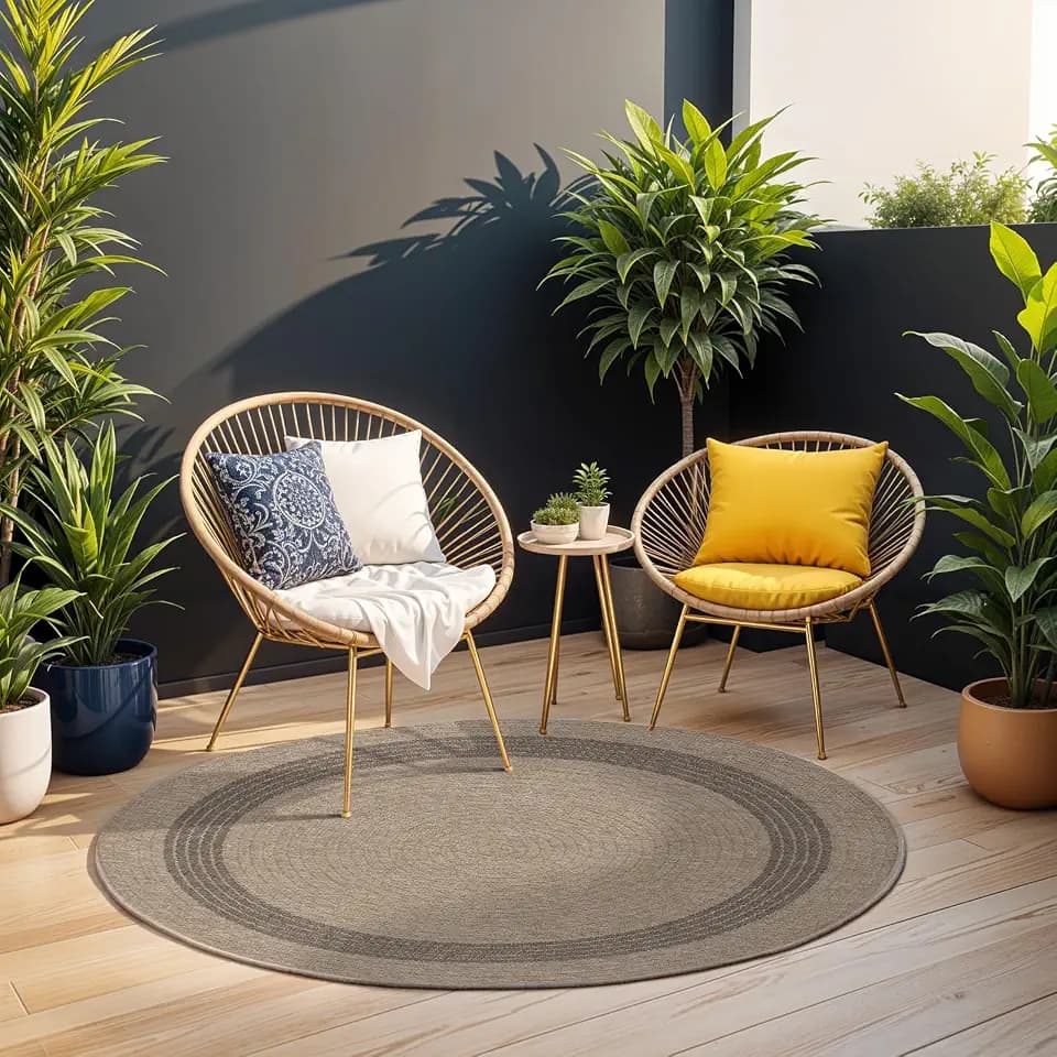 Surya Sintra Vintage Teppich rund - Teppiche Wohnzimmer, Esszimmer, Flur, Carpet Living Room - Orientalischer Teppich Boho Style - Bunter Muster,Tan,Black 100cm Rund