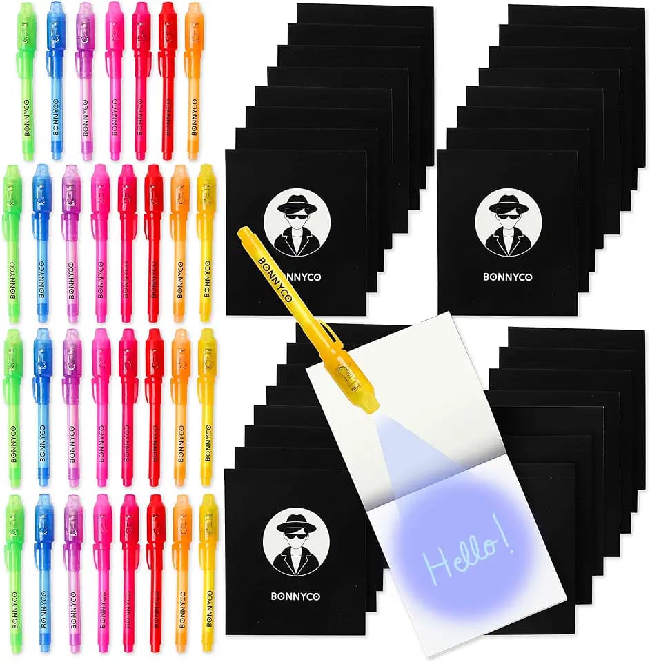 BONNYCO UV Stift und Notizbuch, 32 Stück Mitgebsel Kindergeburtstag Jungen, Mädchen. Kindergeburtstag Gastgeschenke, Kleine Geschenke für Kinder, Adventskalender Inhalt. Mini Geschenke