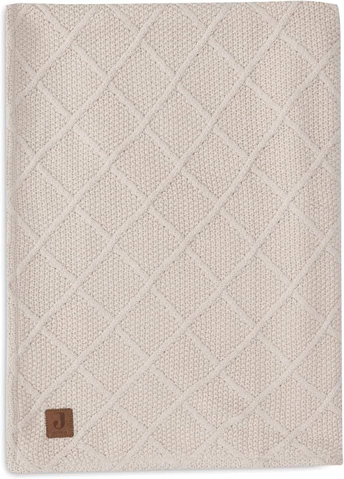 Jollein Babydecke Check Knit, Oatmeal - Teddy Fleece - 75x100cm - 60% Baumwolle, 40% Acryl, Innenseite 100% Polyester - Für Babywiege - 2.0 TOG - Oeko-TEX Zertifiziert - Strickmuster