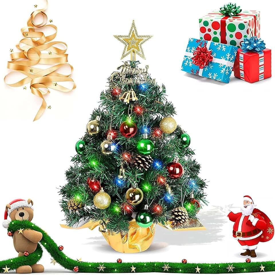 45cm Mini Weihnachtsbaum,Mini Tannenbaum für Tisch,Weihnachtsbaum Miniatur,Mini Weihnachts Baum mit LED Lichterketten,Künstlicher Weihnachtsbaum,Weihnachts Baum klein,Christbaum,Weihnachtsdeko