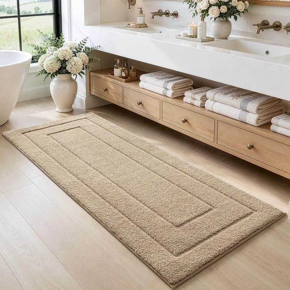 DEXI Bathroom Runner Rugs 72x24, Non-Slip Bath Mat Soft Absorbent, Beige