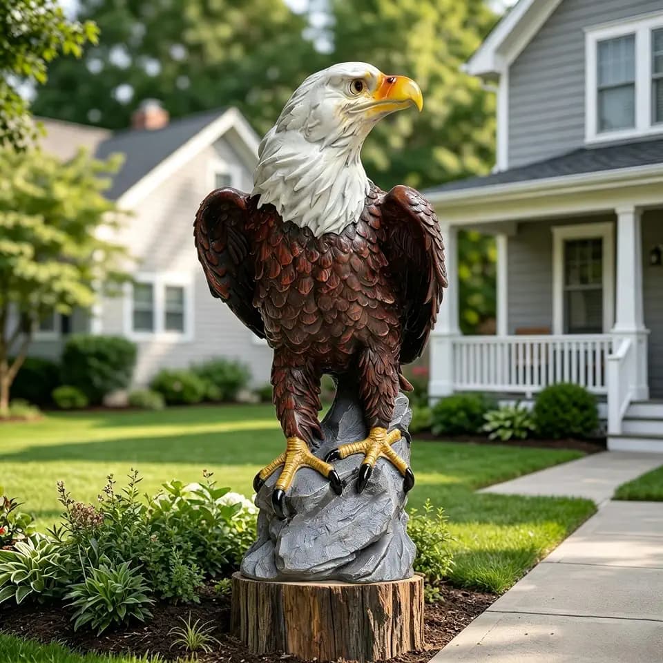 Bald Eagle Statue Outdoor 18.9" Resin Yard Sculpture
