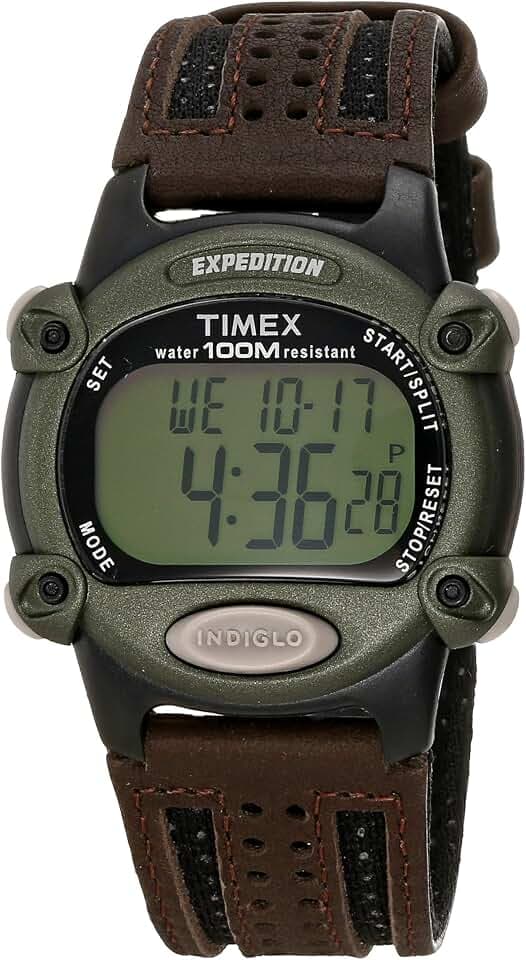 Timex Men's T48042 Expedition Full-Size Digital CAT Brown Nylon/Leather Strap Watch