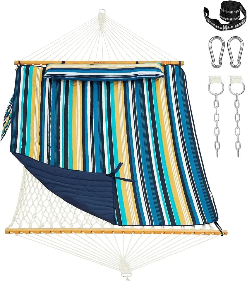 Lazy Daze Double Handwoven Rope Hammock with Pad and Pillow Set for Outdoor