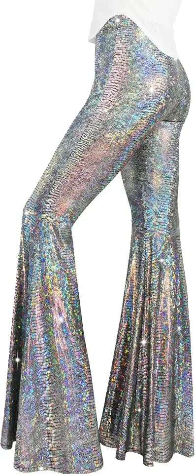 Nawgut Womens Sequin Flare Pant Sparkly High Waisted Leg Bell Bottom Glitter Trousers Night Out Clubwear