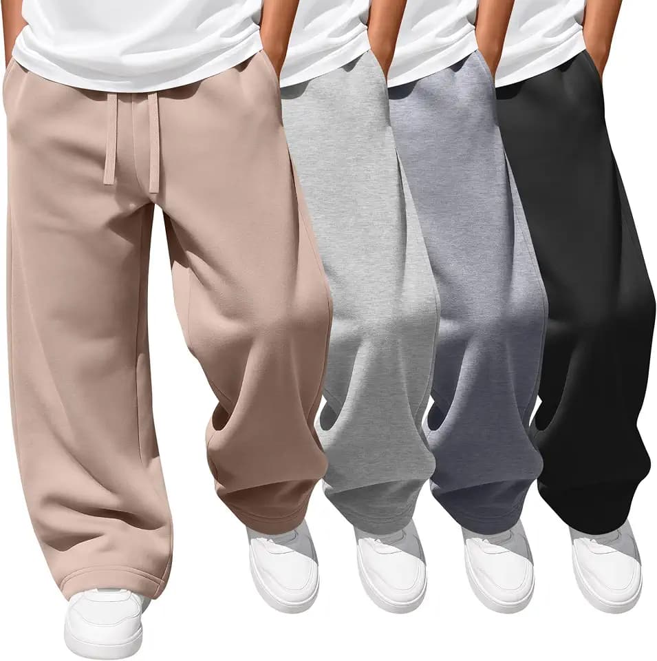 4 Pack Boys Baggy Sweatpants Wide Leg Pants