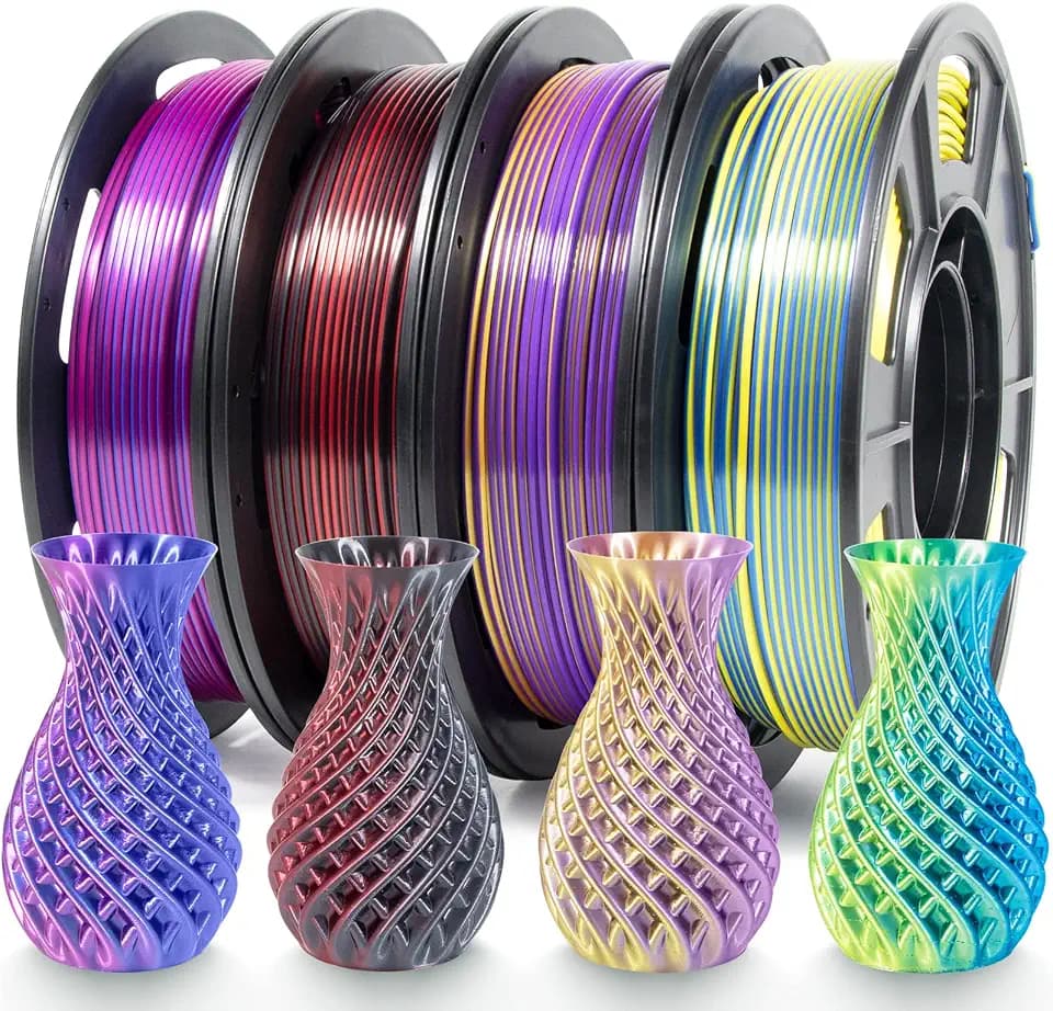 iSANMATE Silk PLA Filament 1.75mm, Dual Color Seide PLA Filament für 3D Drucker FDM, 250g Spule x 4 Farbe, Maßgenauigkeit +/- 0.03 mm (Rosarot Blau/Blau Grün/Rot Schwarz/Gelb Lila)
