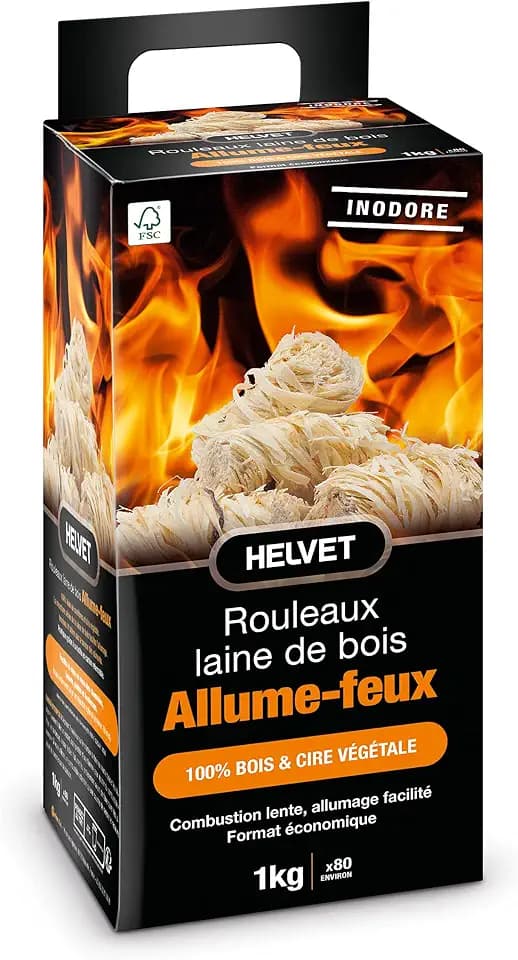 80 Feueranzünder aus Holz für Kamin und Holzofen – 100% ökologisches Produkt aus Holz & pflanzlichem Wachs FSC – Brenndauer 10 Minuten