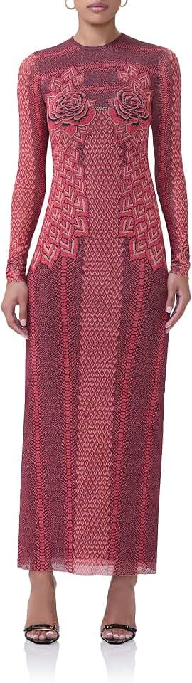 AFRM Women's Didi Crewneck Mesh Long Sleeve Maxi Bodycon Dress