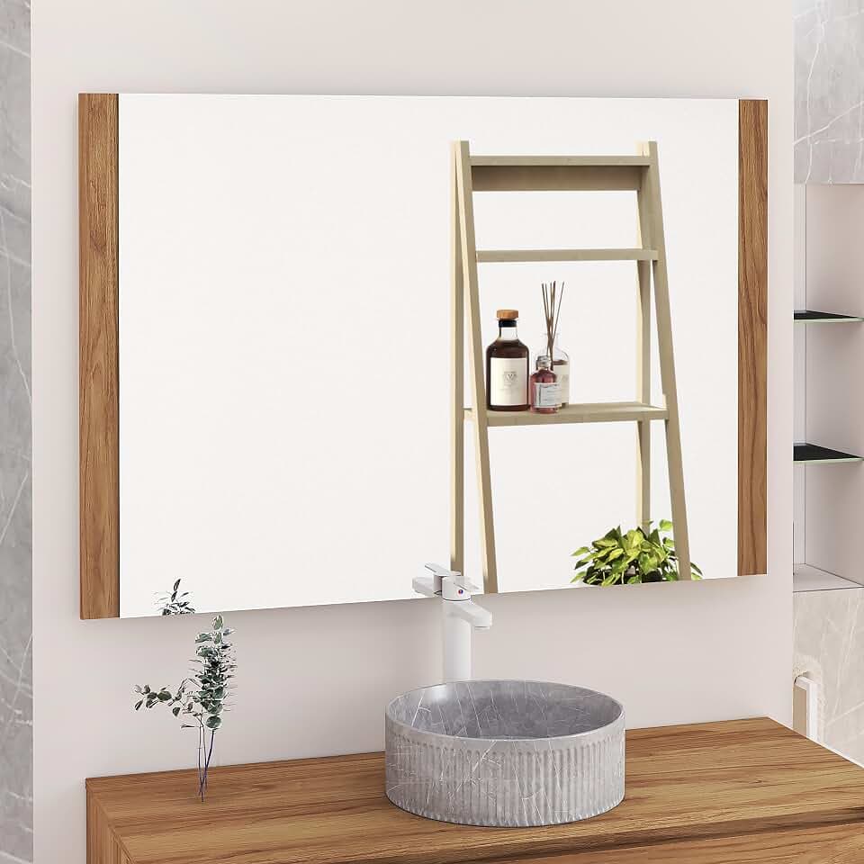 Baikal Badezimmerspiegel, Spiegel mit Holzseite, Option mit und ohne LED, Stile, passend für Badezimmer oder jeden Wohnraum, 120 x 80 cm, Teka-Holz