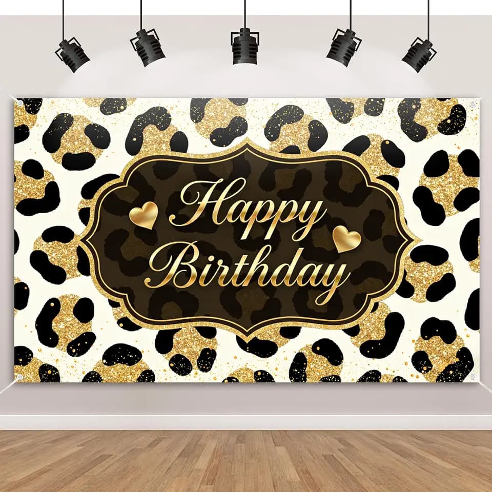 Leopard Print Happy Birthday Backdrop,Cheetah Print Birthday Decorations Backdrop Banner for Women Girl, Cheetah Leopard Party Decorations for Wall,71x43 Inch