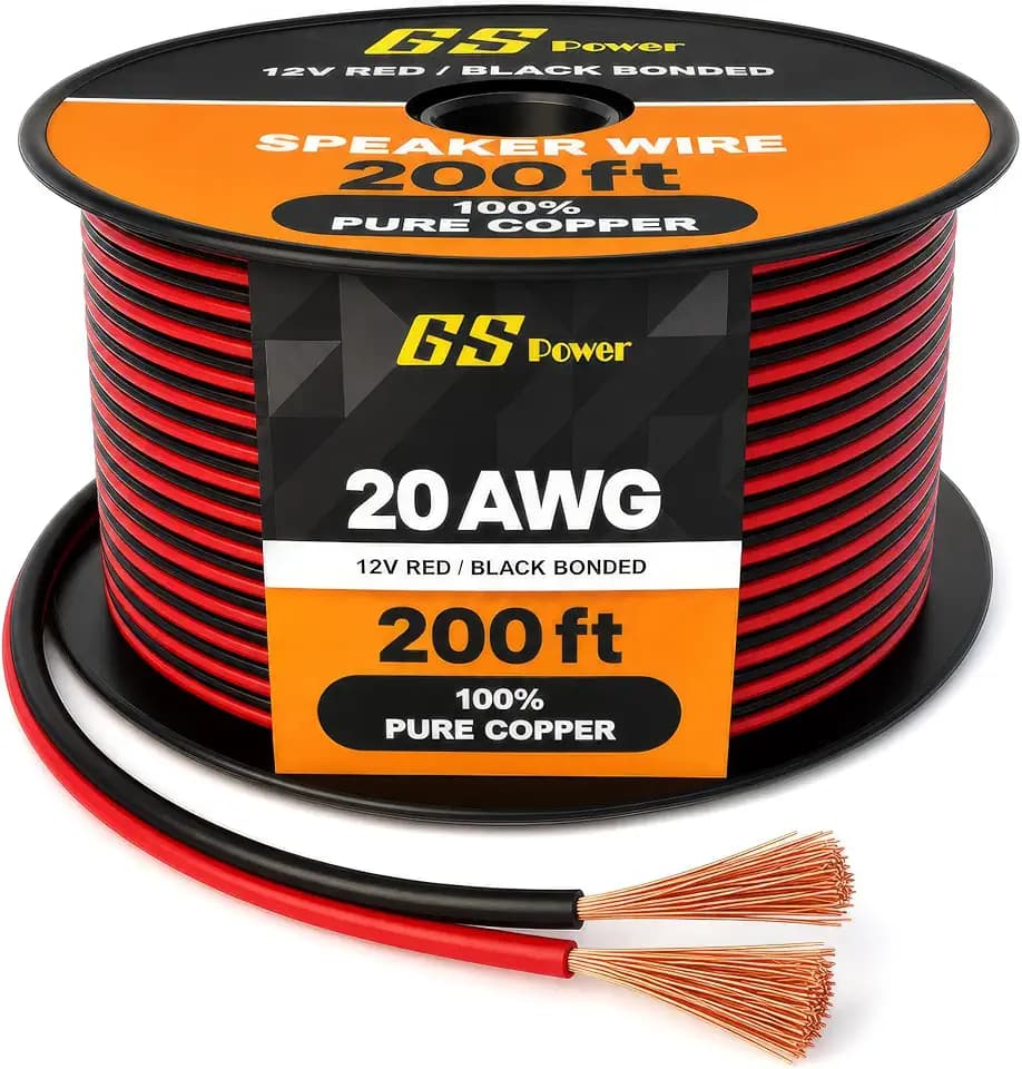GS Power 20 AWG Wire 200ft - OFC Copper Automotive Speaker Wire Spool