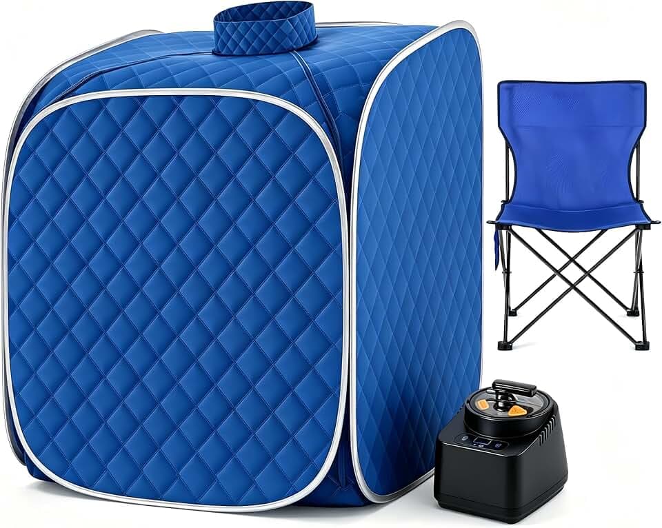 Portable Steam Sauna Box at Home, 9 Levels Heating, Sauna Tent for Home with Steamer and Folding Chair, Sauna Box for Relaxation, Detoxification, Spa, Sauna Box (Dark Blue)