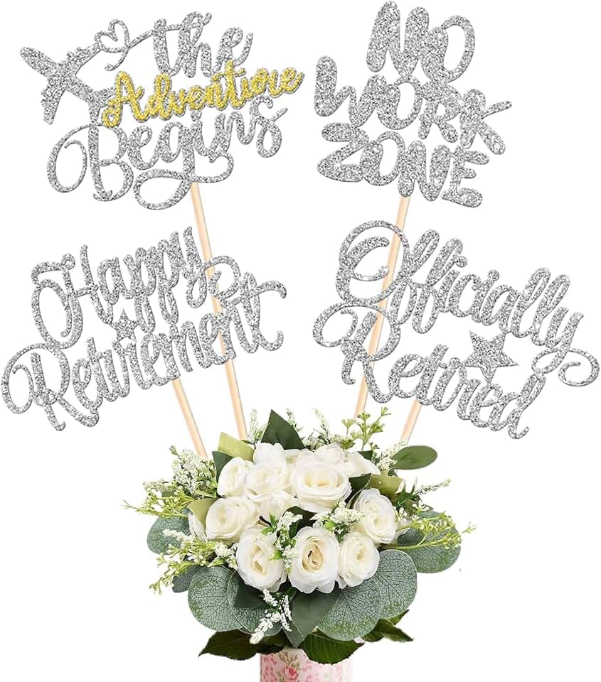 Retirement Table Decorations Officially Retired Centerpiece Sticks No Work Zone Happy Retirement Decorations for Women Men Farewell Birthday Party Centerpieces Supplies Silver