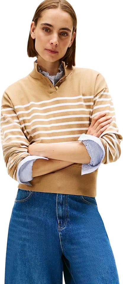 Tommy Hilfiger Damen Pullover Jersey Gold mit Mock-Neck