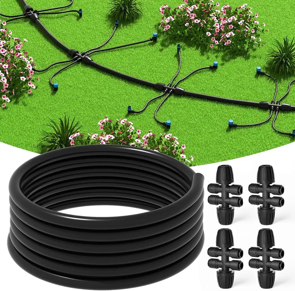 MIXC 50FT 1/2" Irrigation Tubing, 0.7" OD x 0.5“ ID Hose with 4 Connectors