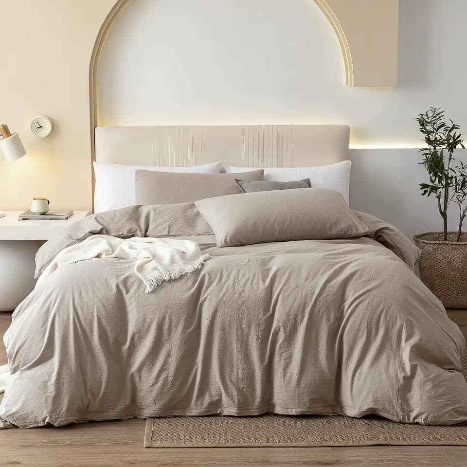 JIYUAN Bettbezug-Set aus 100% gewaschener Baumwolle, 3-teilig, Queen-Size-Bett, 1 Bettbezug 228 x 228 cm (Bettdecke Nicht im Lieferumfang enthalten) und 2 Kissenbezüge, Leinengefühl, bequem und